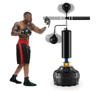 COSTWAY Sac de Frappe sur Pied Entraîneur de Vitesse en Boxe Barre Pivotante à 360°, Punching Ball Hauteur Réglable 173-213cm avec 2 Balles Base Remplissable pour MMA, Adolescents & Adultes