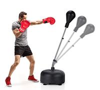 COSTWAY Sac de Frappe sur Pied Réglable avec Base Lestée | Punching Ball de Boxe avec Gants et Ventouses pour Enfants et Adultes