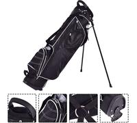 COSTWAY Sac de golf à support avec pieds, housse de pluie & 4 compartiments, sac à crayons portable avec tête & sangle (Noir)