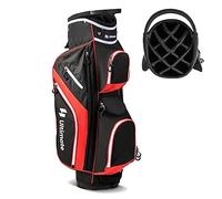 COSTWAY Sac de Golf avec 14 Compartiments, Sac de Club de Golf Portable avec 9 Poches Zippées Glacière Compartiment à Chaussures Porte-Parapluie et Housse de Pluie (Rouge)
