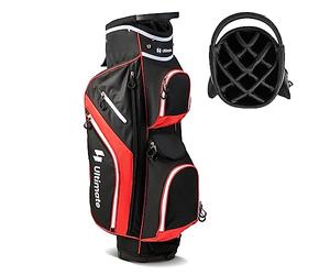 COSTWAY Sac de Golf avec 14 Compartiments, Sac de Club de Golf Portable avec 9 Poches Zippées Glacière Compartiment à Chaussures Porte-Parapluie et Housse de Pluie (Rouge)