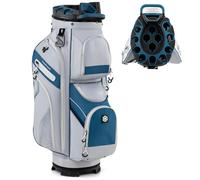 COSTWAY Sac de Golf avec 14 Compartiments, Sac de Club de Golf Portable avec Fermeture à Glissière 11 Poches Sac Isotherme Sangle Rembourrée Poignées Porte-Parapluie Housse de Pluie (Gris+Bleu)