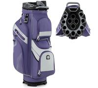 COSTWAY Sac de Golf avec 14 Compartiments, Sac de Club de Golf Portable avec Fermeture à Glissière 11 Poches Sac Isotherme Sangle Rembourrée Poignées Porte-Parapluie Housse de Pluie (Violet+Gris)