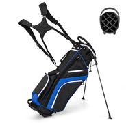 COSTWAY Sac de Golf avec 14 Compartiments Séparés, Sac de Club de Golf Portable avec 6 Poches Zippées Comprenant Sac Isotherme Capuche Anti-Pluie Double Sangle, Sac Léger (Bleu)