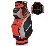 COSTWAY Sac de Golf Chariot Portable pour 14 Clubs avec 7 Poches Zippées et Capuche Anti-Pluie Bandoulière Poignée en PVC et Porte-Ombrelle(Rouge)