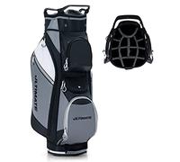 COSTWAY Sac de Golf Chariot Portable pour 14 Clubs avec 7 Poches Zippées et Capuche Anti-Pluie Bandoulière Poignée en PVC et Porte-Ombrelle (Modèle2-Noir Gris)