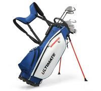 COSTWAY Sac de Golf Trépied 9 Pièces Clubs de Golf avec 3 Housses Bretelles Réglables Tête Lestés des Clubs Driver Alliage
