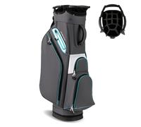 COSTWAY Sac de Golf Trépied avec 14 Compartiments, Poche Isotherme Bandoulière Réglable Housse de Pluie et Porte-parapluie Gris