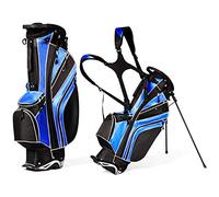 COSTWAY Sac de Golf Trépied avec 6 Compartiments Sac Chariot Léger et Portable Poches Isothermes 7 Poches Bandoulière Porte-Ombrelle (Noir+Bleu)
