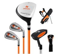 COSTWAY Sac de Golf Trépied pour Enfants Ensemble de Clubs de Golf 5 Pièces avec Support & Protecteur de Pluie, 11 à 13 Ans, Jaune