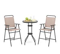 COSTWAY Salon de Jardin 3 PCS pour Patio Cadre Métallique avec Table Basse en Verre Trempé, Ensemble de 2 Chaises Pliantes et Table avec Trou pour Parasol de 4 cm pour Porche Cour