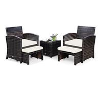 Costway Salon De Jardin Extérieur 5pcs En Resine - 2 Chaises,1 Table,2 Tabourets,4 Coussins Anti-Uv Pour Balcon Marron+Blanc Multicolore