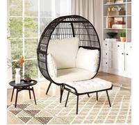 COSTWAY Salon de Jardin Extérieur avec Ottoman, Chaise Œuf en Rotin PE 2 PCS avec Coussins, Repose-Pieds, pour Intérieur Extérieur