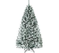 COSTWAY Sapin de Noël 180CM 600 Branches à Flocons de Neige Matière PVC avec Charnières,Support Métallique Diamètre 90cm