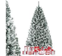 COSTWAY Sapin de Noël 225CM 1010 Branches à Flocons de Neige Matière PVC avec Charnières,Support Métallique Diamètre 128cm