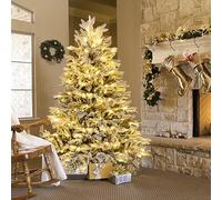 COSTWAY Sapin de Noël Artificiel 135 cm Lumineux LED, Charnières avec 688 Branches en PE PVC & 200 Lumières LED Blanches Chaudes, Sapin De Noël Pré-Illuminé Floqué pour Maison, Bureau, Carnaval