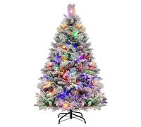 COSTWAY Sapin de Noël Artificiel 136 cm Lumineux LED, avec Aiguilles de Pin, 472 Branches, 160 Lumières LED et 26 Cônes de Pin, 8 Modes d'Éclairage, Décoration de Noël pour Maison, Entreprise, Magasin