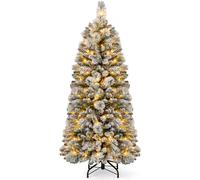 COSTWAY Sapin de Noël artificiel 150 cm avec éclairage, Pop Up Sapin de Noël avec 130 lumières LED blanc chaud & 378 pointes de branches, arbre de Noël floqué
