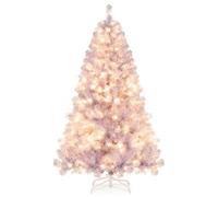 COSTWAY Sapin de Noël Artificiel 180 cm avec 688 Pointes de Branches 250 Lumières LED Blanc Chaud, Arbre de Noël avec 8 Modes Socle Métallique, Décoration pour Maison Bureau Magasins (Violet Lavande)