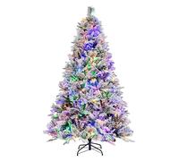 COSTWAY Sapin de Noël Artificiel 180 cm Lumineux LED, avec Aiguilles de Pin, 850 Branches, 240 Lumières LED et 34 Cônes de Pin, 8 Modes d'Éclairage, Décoration de Noël pour Maison, Entreprise, Magasin
