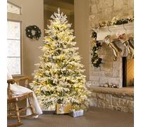 COSTWAY Sapin de Noël Artificiel 180 cm Lumineux LED, Charnières avec 1022 Branches en PE PVC & 350 Lumières LED Blanches Chaudes, Sapin De Noël Pré-Illuminé Floqué pour Maison, Bureau, Carnaval