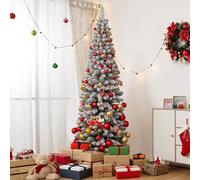 COSTWAY Sapin de Noël Artificiel 180 cm, Sapin de Noël Floqué de Neige avec 460 Branches, Support en Métal Pliable, Forme Fine, Décoration Saisonnière pour Petits Espaces, Maison, Bureau
