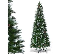 COSTWAY Sapin de Noël Artificiel 180CM Aiguilles en PVC avec Neige 630 Branches Support Métallique Extérieure Vert 29 Pommes de Pin