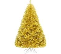 COSTWAY Sapin de Noël Artificiel 180cm Coloris Champagne Doré Traitement Electro-galvanisation Support Métallique Décoration de