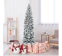 COSTWAY Sapin de Noël Artificiel 180CM Forme Longiligne Feuilles Enneigé en PVC Support Métal Pliable Décoration de Noël Maison