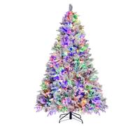 COSTWAY Sapin de Noël Artificiel 210 cm Lumineux LED, Aiguilles de Pin, 1270 Branches, 320 Lumières LED et 40 Cônes de Pin, 8 Modes d'Éclairage, Décoration de Noël pour Maison, Entreprise, Magasin