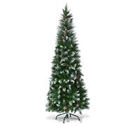 COSTWAY Sapin de Noël Artificiel 220CM Aiguilles en PVC avec Neige 720 Branches Support Métallique Extérieure Vert 39 Pommes de Pin