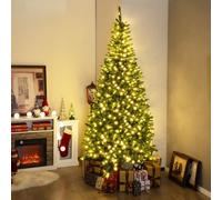 COSTWAY Sapin de Noël artificiel 240 cm avec éclairage pour angle de 270°, sapin avec 360 lumières LED blanc chaud, sapin de Noël avec structure à charnière