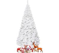 COSTWAY Sapin de Noël artificiel 240cm avec 1138 pointes, aiguilles en PVC & support en métal, sapin de Noël idéal pour la maison, le bureau & les magasins, blanc