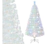 COSTWAY Sapin de Noël Artificiel à Fibre Optique Lumineux LED 120 cm, Blanc avec Feuilles Irisées, Lumières LED Flocon de Neige Multicolores, Lumière Etoilée Supérieure, pour Bureau, Maison