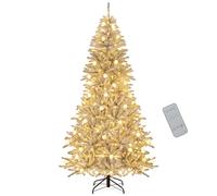 COSTWAY Sapin de Noël Artificiel avec 905 Branches & 350 Lumières LED Blanc Chaud, Arbre de Noël avec 3 Modes d'Éclairage & Télécommande & Minuterie, Décoration pour Maison Bureau Magasins (210cm)
