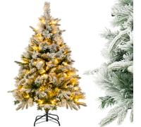 COSTWAY Sapin de Noël artificiel avec neige et éclairage, 136 cm de sapin avec 150 lumières LED blanc chaud, 384 pointes de branches mélangées, arbre de Noël, arbre artificiel de Noël pour la maison, 