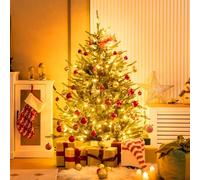 COSTWAY Sapin de Noël Artificiel de 136 cm, Arbre de Noël à Charnière, 386 Pointes de Branches en PE et PVC, 180 Lumières LED Blanc Chaud, 8 Modes d'Éclairage, Arbre Pré-éclairé, Vert