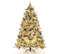 COSTWAY Sapin de Noël Artificiel de 180 cm Lumineux LED, Floqué avec 250 Lumières LED Blanches Chaudes & 752 Branches Mixtes, pour la Maison, Le Bureau & Le Carnaval, Facile à Monter