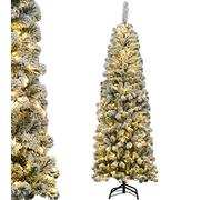 COSTWAY Sapin de Noël Artificiel Enneigé 180CM, Arbre de Noël avec 250 Lumières LED, 500 Aiguilles en PVC, Support Métallique Pliable, Décoration de Maison