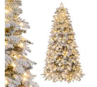 COSTWAY Sapin de Noël Artificiel Enneigé 210 cm, 160 Boules Scintillantes 320 Lumières LED 806 Branches, Arbre de Noël Pré-Éclairé avec 8 Modes d'Éclairage, Décoration pour Fête