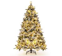 COSTWAY Sapin de Noël Artificiel Floqué 180 cm 250 Lumières LED Blanches Chaudes 752 Branches en PE et PVC Décoration de Noël