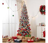 COSTWAY Sapin de Noël Artificiel Floqué de Neige 180 cm, 460 Branches, Support en Métal Pliable, Décoration de Noël en PVC Ignifuge