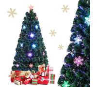 COSTWAY Sapin de Noël artificiel LED 150cm avec fibre optique changeant de couleur et pointe en étoile, Sapin de Noël 170 aiguilles en PVC, Sapin de Noël idéal pour la maison, le bureau, les magasins