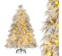 COSTWAY Sapin de Noël Artificiel Lumineux LED 146 cm, 279 Branches avec 150 LED Blanc Chaud, Aiguilles de Pin, Feuilles de Saule, Arbre de Décoration Pré-éclairé, pour Fêtes, Maison, Magasin, Bureau