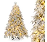 COSTWAY Sapin de Noël Artificiel Lumineux LED 192 cm, 519 Branches avec 250 LED Blanc Chaud, Aiguilles de Pin, Feuilles de Saule, Arbre de Décoration Pré-éclairé, pour Fêtes, Maison, Magasin, Bureau