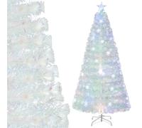 COSTWAY Sapin de Noël Artificiel Lumineux LED à Fibre Optique 210 cm, Blanc avec Feuilles Irisées, Lumières LED Flocon de Neige Multicolores, Lumière Etoilée Supérieure (210 cm,Blanc)