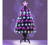 COSTWAY Sapin de Noël Artificiel Pré-Illuminé de 93 cm, Arbre de Noël avec Fibres Optiques Multicolores, 96 Lumières LED, 8 Modes, 96 Branches en PVC, Étoile, Support en Métal, Décoration de Fête