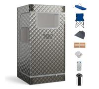 COSTWAY Sauna à Vapeur Portable 3L avec Chaise Pliable pour Tout le Corps, Tente de Sauna pour 1 Personne avec 9 Niveaux Température Masseur de Pieds Minuterie, pour Relaxation à la Maison (Gris)