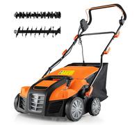 COSTWAY Scarificateur de Pelouse Électrique 2 en 1 de 15A, avec Double Interrupteur de Sécurité Réglable à 5 Positions Sac de Ramassage 55 L, Scarificateur et Aérateur Filaire avec 2 Lames (Orange)