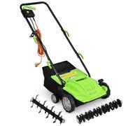 COSTWAY Scarificateur Electrique 1500W-2 en 1 Emmousseur-Largeur 32 cm-Bac de Ramassage 30 L-4 Profondeurs-2 Lames Amovibles-Vert